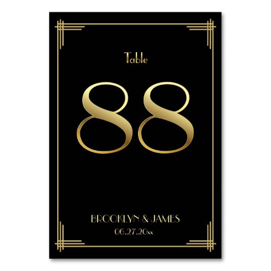 Geweldige Gatsby Art Deco Table Number 88 Gold Bla Kaart (Achterkant)