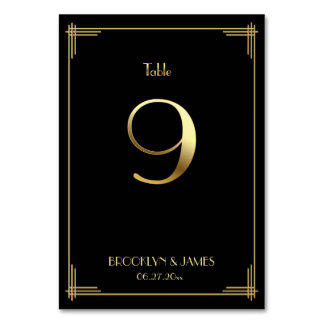Geweldige Gatsby Art Deco Table Number 9 Gold Blac Kaart