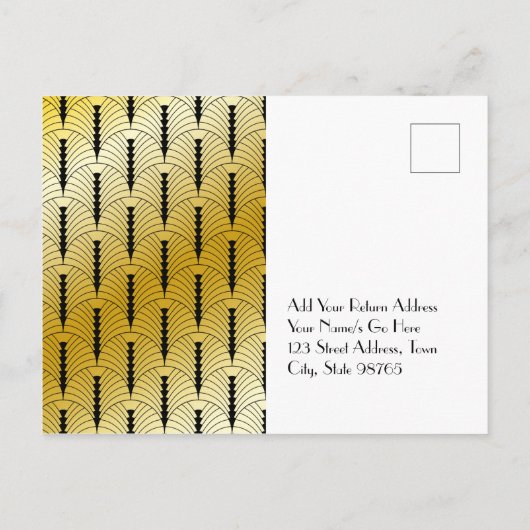 Geweldige Gatsby Art Deco Wedding Gold & Black RSV Uitnodiging Briefkaart (Achterkant)