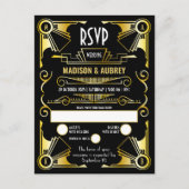 Geweldige Gatsby Art Deco Wedding Gold & Black RSV Uitnodiging Briefkaart (Voorkant)