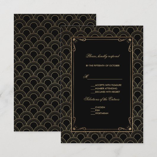 Geweldige Gatsby Art Deco Wedding RSVP (Voorkant / Achterkant)