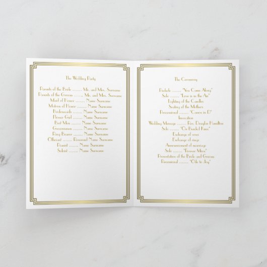 Geweldige Gatsby Art Deco White Gold Wedding Progr Programma (Binnen)