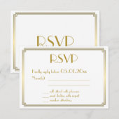 Geweldige Gatsby Art Deco White Gold Wedding RSVP  (Voorkant / Achterkant)