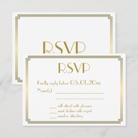 Geweldige Gatsby Art Deco White Gold Wedding RSVP (Voorkant / Achterkant)