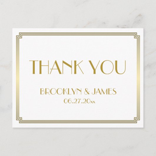 Geweldige Gatsby Art Deco White Wedding Dank je Briefkaart (Voorkant)