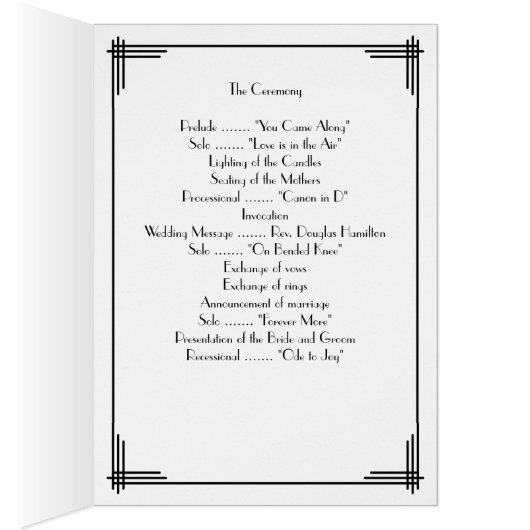 Geweldige Gatsby Black Art Deco Wedding Programma' (Binnen (Rechts))