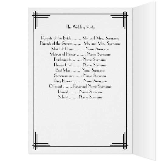 Geweldige Gatsby Black Art Deco Wedding Programma' (Binnen (Links))