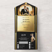 Geweldige gatsby bruiloft brullende twintiger brui all in one uitnodiging (Binnen)