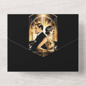 Geweldige gatsby bruiloft brullende twintiger brui all in one uitnodiging (Achterkant)