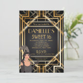 Geweldige Gatsby geïnspireerd Art Deco Sweet 16 Ui Kaart (Staand voorkant)