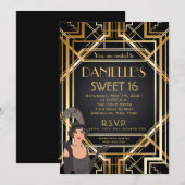 Geweldige Gatsby geïnspireerd Art Deco Sweet 16 Ui Kaart (Voorkant / Achterkant)