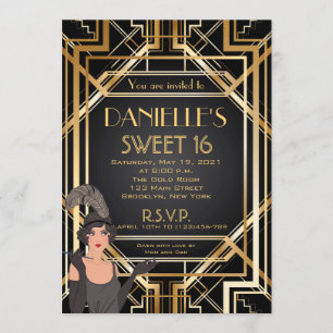 Geweldige Gatsby geïnspireerd Art Deco Sweet 16 Ui Kaart