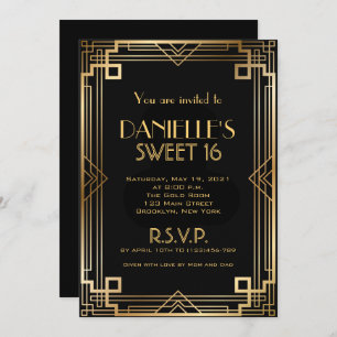 Geweldige Gatsby geïnspireerd Art Deco Sweet 16 Ui Kaart