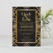 Geweldige Gatsby geïnspireerd Art Deco Wedding Kaart (Staand voorkant)