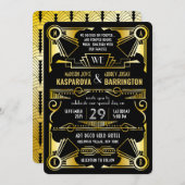 Geweldige Gatsby  Gold & Black Art Deco bruiloft Kaart (Voorkant / Achterkant)