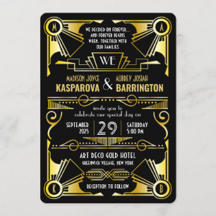 Geweldige Gatsby  Gold & Black Art Deco bruiloft Kaart