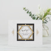 Geweldige Gatsby Gold White Art Deco Wedding DANK  Bedankkaart (Staand voorkant)