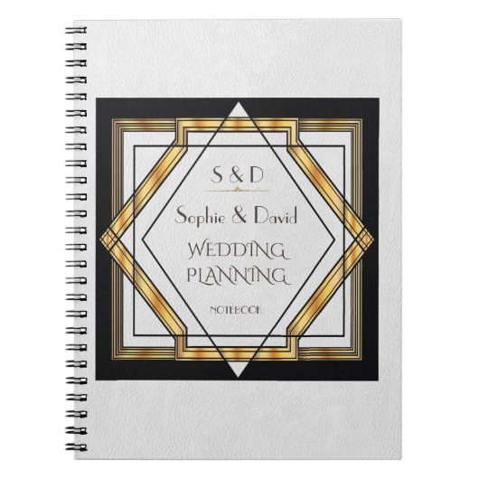 Geweldige Gatsby Gold White Art Deco Wedding Plann Notitieboek (Voorkant)