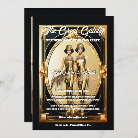 Geweldige Gatsby gouden zwarte flappers zwart stro Kaart (Voorkant / Achterkant)