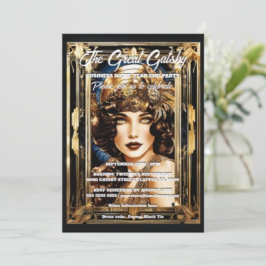 Geweldige gatsby thema flapper meisje brunette jar kaart (Staand voorkant)