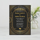 Geweldige Gatsby Wedding Art Deco Black & Gold  Kaart (Staand voorkant)
