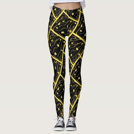 Geweldige Gele Universum Abstracte Print Leggings (Voorkant)