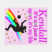 GEWELDIGE GEPERSONALISEERDE VOETBAL MEISJE FLEECE  DEKEN (Voorkant (Horizontaal))