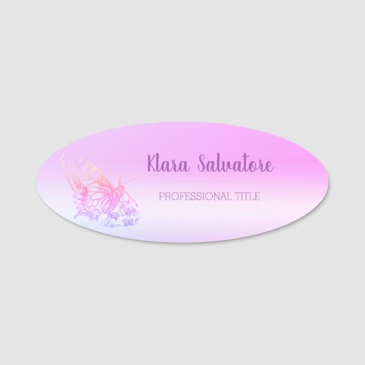 Geweldige geweldige Paarse vlindermerknaam met een Naamplaatje (Voorkant)