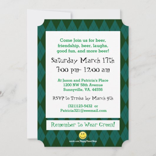 Geweldige gezicht St. Patrick's Day Party Uitnodig Kaart (Achterkant)