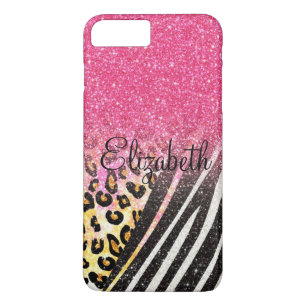 Geweldige girly trendy luipaarddruk, gestreepte 	iPhone 8/7 plus hoesje