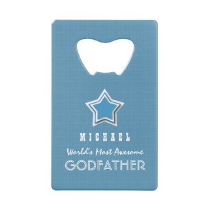 Geweldige GODFATHER Blue White Star en naam D37 Creditkaart Flessenopener