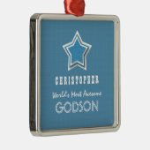 Geweldige GODSON Blue White Star en naam D40Z Metalen Ornament (Rechts)