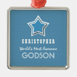 Geweldige GODSON Blue White Star en naam D40Z Metalen Ornament