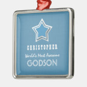 Geweldige GODSON Blue White Star en naam D40Z Metalen Ornament (Links)