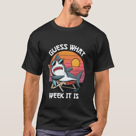 Geweldige gok wat voor week het is - Grappige haai T-shirt (Voorkant)