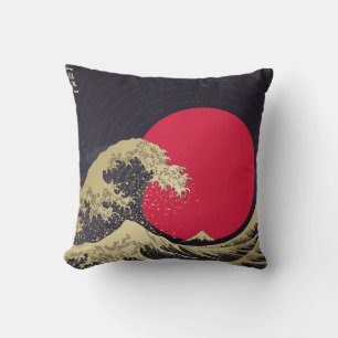 "Geweldige golf van kanagawa". Hokusai, Japanse go Kussen