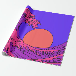 Geweldige golven in de Vaporwave Pop Art-stijl. Ui Cadeaupapier
