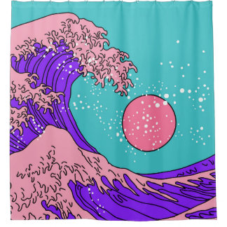 Geweldige golven in de Vaporwave Pop Art-stijl. Ui Douchegordijn