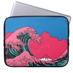 Geweldige golven in de Vaporwave Pop Art-stijl. Ui Laptop Sleeve