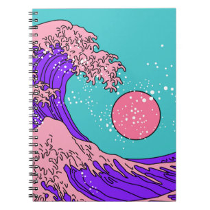 Geweldige golven in de Vaporwave Pop Art-stijl. Ui Notitieboek