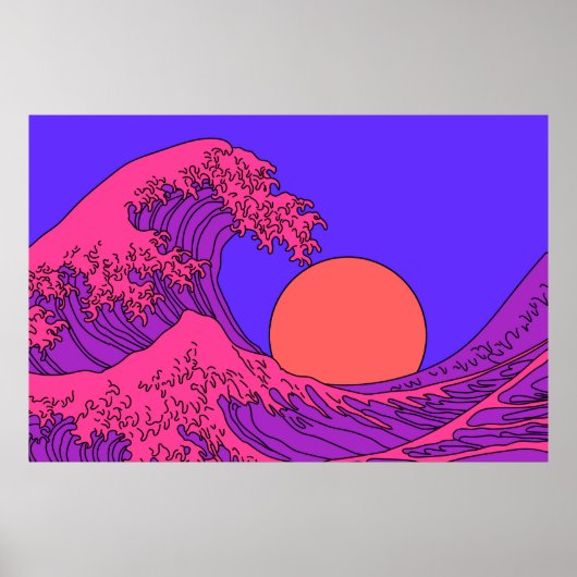 Geweldige golven in de Vaporwave Pop Art-stijl. Ui Poster (Voorkant)