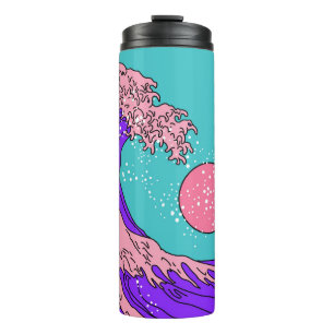 Geweldige golven in de Vaporwave Pop Art-stijl. Ui Thermosbeker