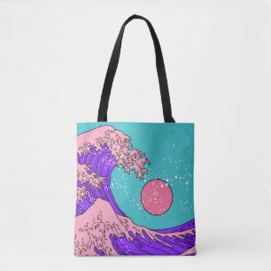 Geweldige golven in de Vaporwave Pop Art-stijl. Ui Tote Bag