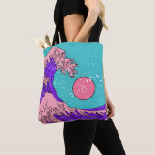 Geweldige golven in de Vaporwave Pop Art-stijl. Ui Tote Bag (Dichtbij)