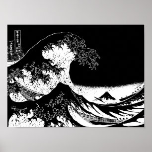 Geweldige golven van Kanagawa Black en White Poster