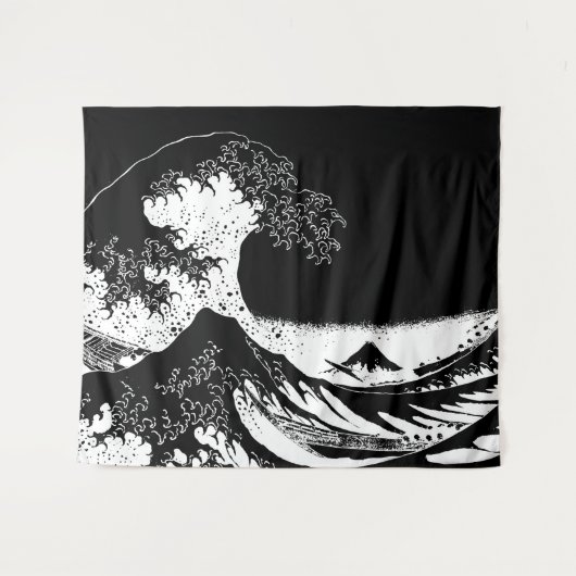 Geweldige golven van Kanagawa Black en White Wandkleed (Voorkant (horizontaal))