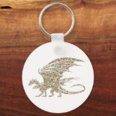 Geweldige Goud Mozaïek Dragon op wit Sleutelhanger (Voorkant)