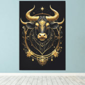 Geweldige gouden taurus zodiac symbool canvas afdruk (Insitu (Houten vloer))