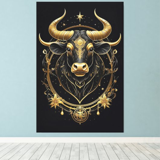 Geweldige gouden taurus zodiac symbool canvas afdruk (Insitu (Houten vloer))
