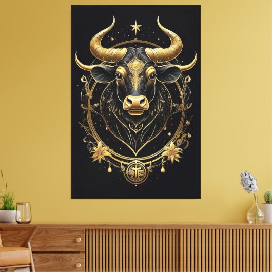 Geweldige gouden taurus zodiac symbool canvas afdruk (Insitu (Woonkamer))